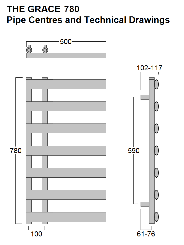 Reina Grace Towel Rail in Anthracite & White - 780 x 500mm